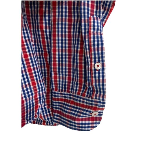 Men's Untuckit Button Down Shirt Medium Plaid Red White Blue Long Sleeve - Picture 4 of 5